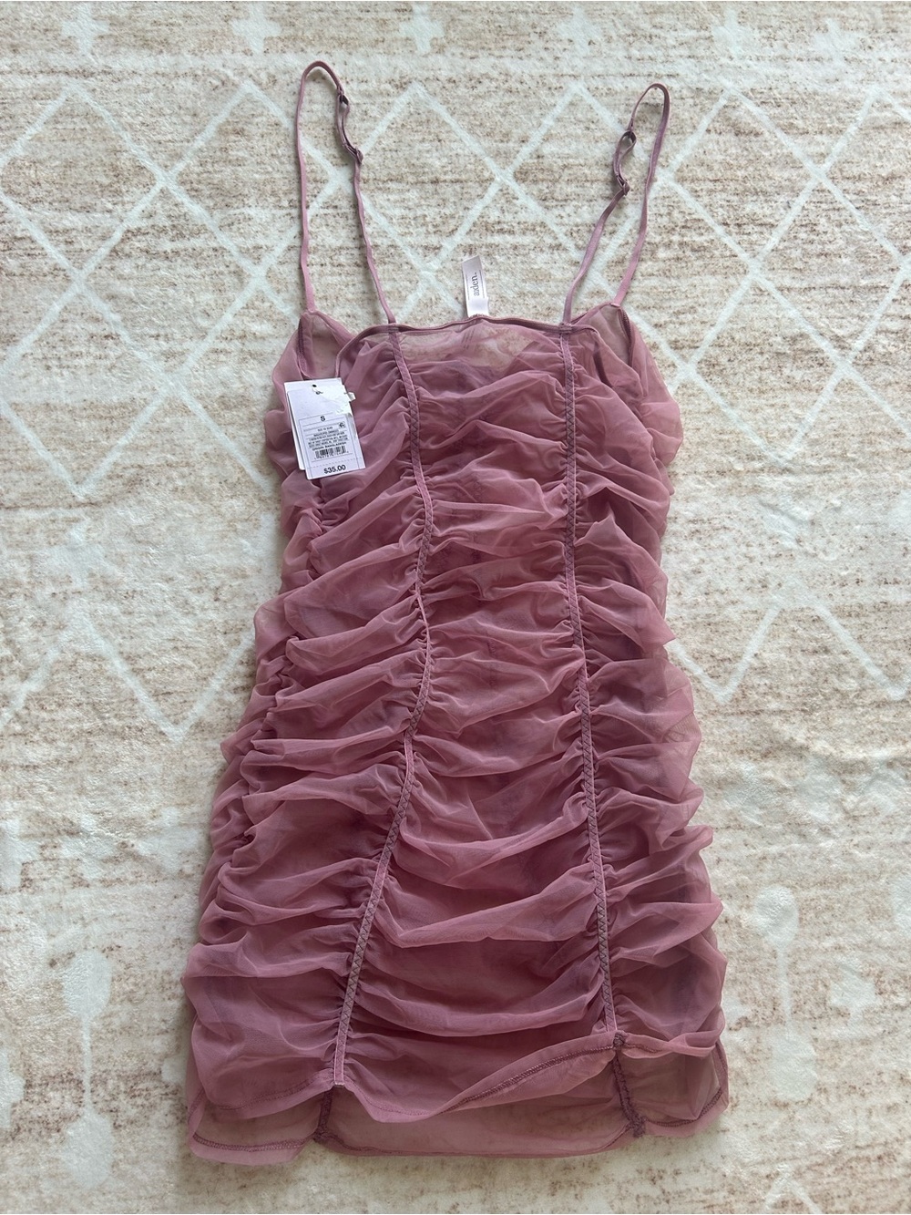Auden Dusty Rose Ruched Mesh Slip - Picture 2 of 5